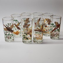 Vintage West Virginia Glass GAME BIRD Highball Glasses Full Set Of 8 - R... - $134.97