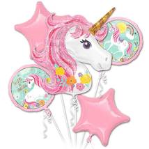 Pretty In Pink Unicorn Deluxe Balloon Bouquet - 5pc Mylar Kit - £14.89 GBP