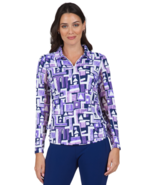 new IBKUL Jennifer Print Adjustable Length Long Sleeves Golf Polo in Plu... - £44.86 GBP