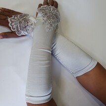 Sexy Women's Nylon Spandex Blend Fingerless Stretch Gray Gloves - One Size image 8