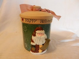 Happy Holidays Ceramic Canister With 3-D Folk Art Santa and Hermetic Seal - $40.00