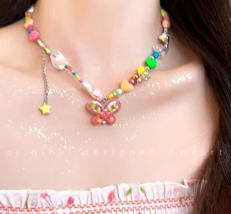 Colorful love butterfly beaded necklace women&#39;s new explosive collarbone... - £15.51 GBP