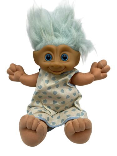 Primary image for Vintage 1991 Ace Novelty Treasure Troll Plush Doll Hair Blue Eyes 11" Heart