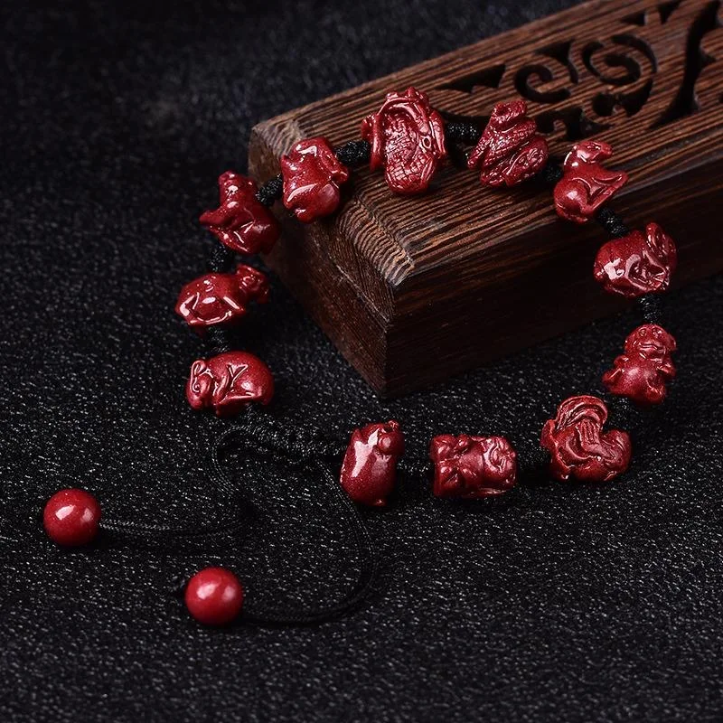 Customized Natural Red Organic Cinnabar Chinese Zodiac Bracelet Beads Accessorie - £30.91 GBP