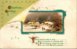 Vtg Christmas Postcard John Winsch Embossed Christmas Greetings Cabin Scene  - £6.15 GBP