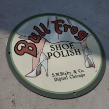 Vintage 1938 Bull Frog Shoe Polish Porcelain Gas &amp; Oil Americana Man Cave Sign - £172.72 GBP