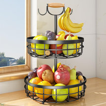 SAYZH 2-Tier Fruit Basket Bowl Vegetable Storage with Dual Banana Tree Hanger an - £23.77 GBP