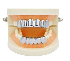 Custom Fit Silver Mouth Teeth Grillz Upper &amp; Lower Set + Mold Set New USA - £7.73 GBP