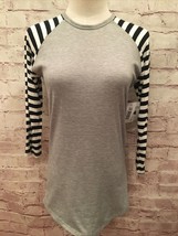 LuLaRoe RANDY Baseball Raglan Tee Shirt Gray Black White Stripe  - Size ... - $24.00