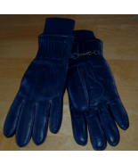 VTG ARIS HEAVY LEATHER NAVY LADIES GLOVES W/RIBBED CUFF-DOWN FILL-WORN O... - €12,87 EUR