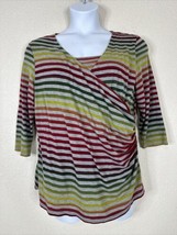 Coldwater Creek Womens Plus Size 1X (18) Colorful Stripe Wrap Blouse 3/4 Sleeve - £15.87 GBP