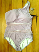 NWT Carmen Marc Valvo Lavender Purple Mesh Panel One Shoulder Swim Suit ... - £61.50 GBP
