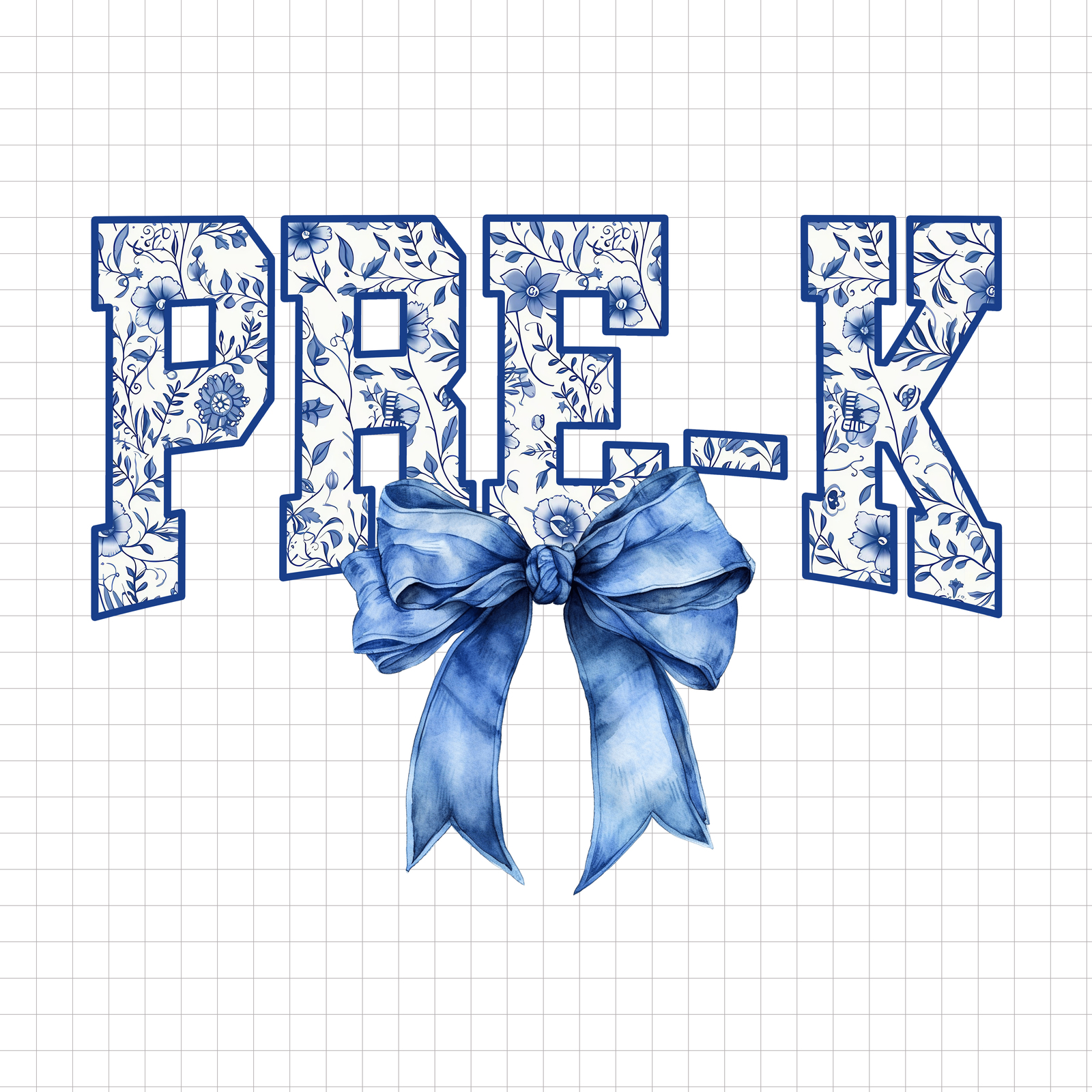 Coquette Pre-K PNG, Pre-K Floral Toile Blue Water Color Coquette Bow PNG... - $2.50