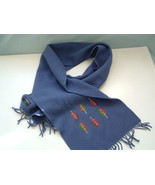 Em Embroidery London blue soft lambswool long  wide  scarf muffler leaf ... - $376.72 MXN