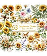 Watercolor Sunflower Clipart Bundle: Golden Floral PNG (Digital Download) - $4.00
