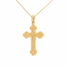 Solid Yellow Gold 14K Greek Orthodox Floral Rose Cross Pendant Necklace - £208.61 GBP+