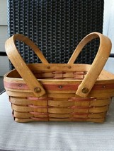 Longaberger Basket Double Swing Handle 10” Square Red Stripe Vintage Bla... - $32.65