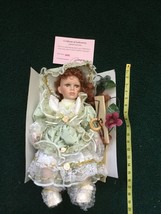 Cathay Collection Porcelain Doll Myra - 16” - Sits In Wooden Swing Summer Dress - £15.10 GBP