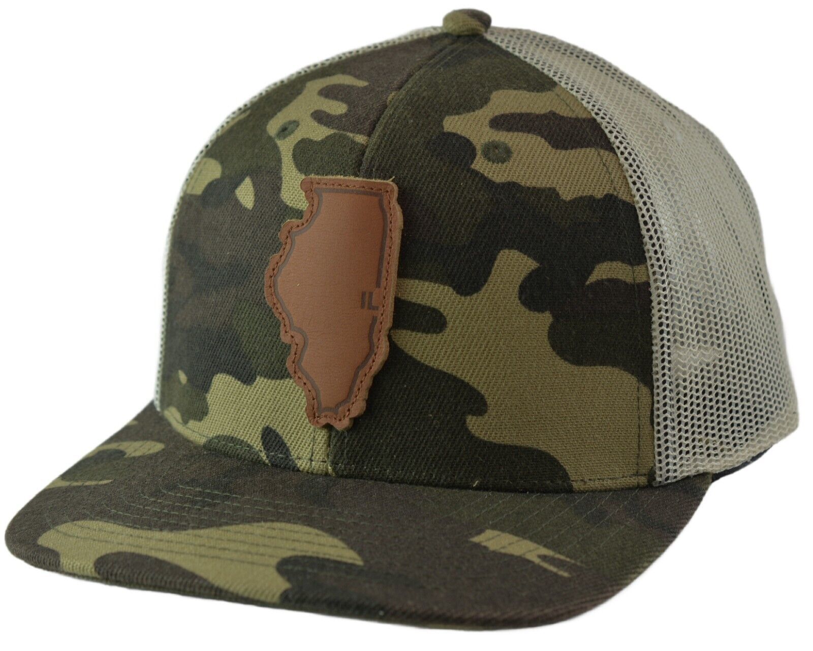 Local Crowns State Leather Patch Illinois Camo & Off White Snapback Cap Trucker