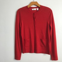 HUGO BOSS S Pullover Rot Merino Wolle Superfine Strick Langarm Knöpfe Taschen - £37.44 GBP