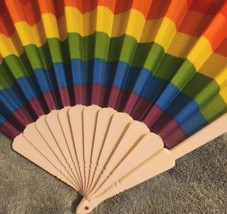 Folding Hand Fan Rainbow Colors Foldable Chinese Hand Fan Pride Japan - £5.79 GBP