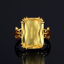 Luxury Gold Rings For Women 18k Color Citrine Ring Gemstones Real 925 Sterling S - £37.35 GBP