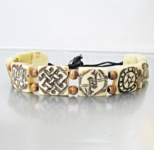 Vintage Etched Asian Designs Square Carved 8 1/2" Long Cord Bracelet - $17.81