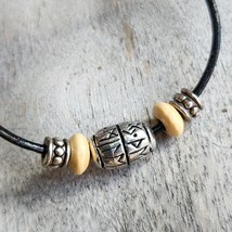 Rune Bead Norse Necklace Pendant &#39;May The Gods Protect You&#39; Real Leather Pagan - £16.43 GBP