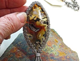 Turkish Agate Pendant Custom Handmade Sterling Silver Wire Weave ...Gorgeous! - £130.97 GBP