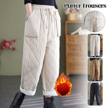 Women Puffer Pants Padded Quilted Loose Fit Elastic Waist Casual Trousers - $27.19