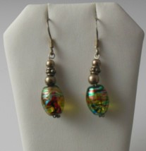 925 Sterling Silver Multi-Color Glass Hook Earrings 1 5/8&quot; Long - $19.79