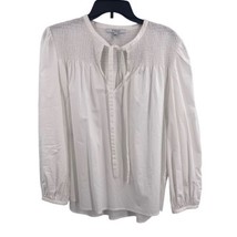 Derek Lam 10 Crosby White Austin Smocked Front Keyhole Long Sleeve Blouse 8 New - £45.56 GBP