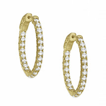 4.25 Carat Inside Out Diamond Hoop Earrings 14k Solid Yellow Gold - £1,766.24 GBP