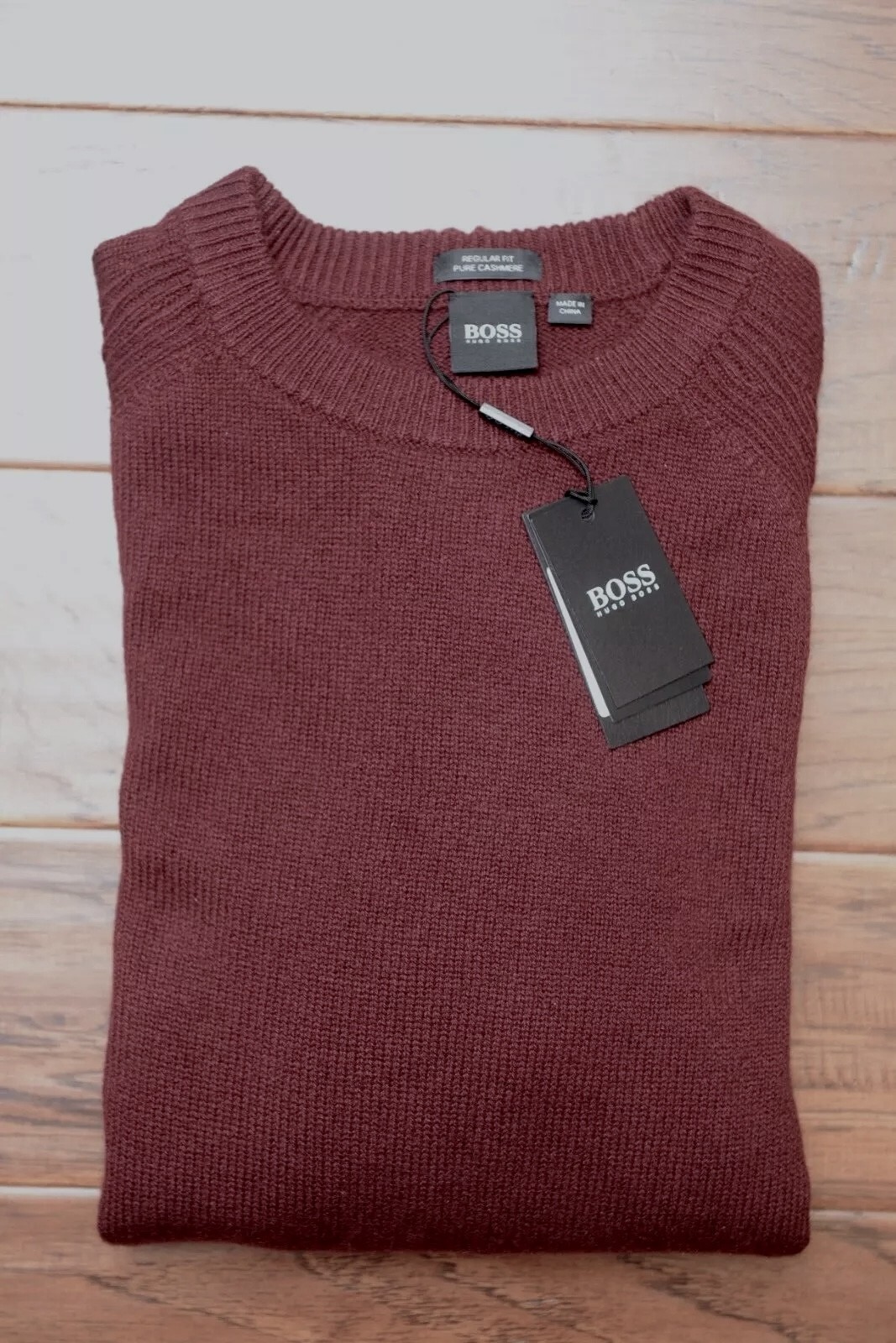 HUGO BOSS Uomo Banilo Regular Rosso Scuro 100% Cashmere Maglione Maglia S Item image 2