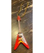 String Instrument Red Flying V Wooden Guitar  Tree Ornament 4 inches - £10.12 GBP