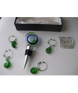 Wine Bottle Cork Stopper - Smashing Art Glass - With 4 wine glass decora... - $69.24
