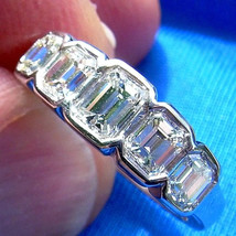 Earth mined Diamond Deco Wedding Band 2 ct. Emerald Cut Platinum Engagement Ring - $17,101.53 CAD