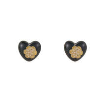 Black Resin &amp; 18K Gold-Plated Flower Heart Stud Earrings - £10.35 GBP