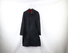 Vtg 50s Streetwear Mens 38R Distressed Full Button Trench Coat Rain Jacket Black - £45.83 GBP