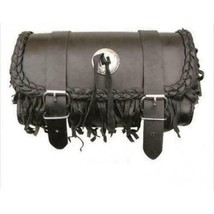 Leather Tool Bag Fringe and Braid with Silver Concho 10&quot; X 6 1/2&quot; X 3 1/2&quot; - $43.56