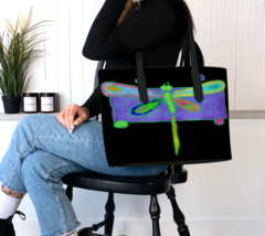 Colorful Abstract Dragonfly Digital Painting on Vegan Leather Shoulder Bag Purse - £78.32 GBP