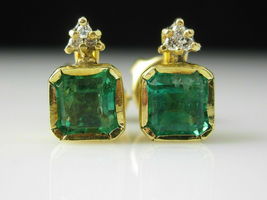 14K Yellow Gold Over 1.05CT Green Emerald &amp; Diamond Party Wear Pretty Earrings - £63.07 GBP