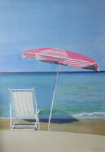 Pink Umbrella (Beach Scene) - Elizabeth Horowitz (Rinehart Fine Arts) - (Genuine - £25.56 GBP