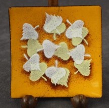 Copper Brass Orange Yellow Enamel Mcm Mid Century Leaf Pattern Mini Plate - £18.95 GBP