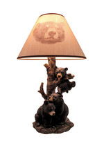 Zeckos Black Bear Family Table Lamp with Tree Bark Print Shade - £77.40 GBP