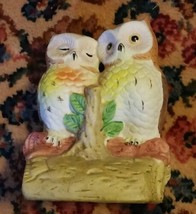 015 Vintage Porcelain Owls on Branch 1 Napping 1 Awake - £12.02 GBP