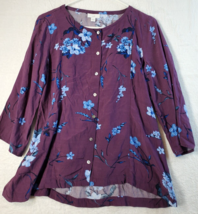 J. Jill Blouse Womens Size Small Purple Blue Floral 100% Rayon Button Front - $18.04