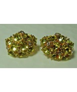 Vintage Signed &quot;W&quot;  Gold-tone Faceted Prong Light Green Crystal Clip-on ... - €38,42 EUR