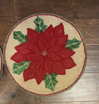2 Cynthia Rowley Christmas Poinsettia Beaded Round 15&quot; Charger Placemat NEW - £39.28 GBP