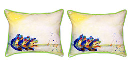 Pair of Betsy Drake Three Frogs Large Indoor Outdoor Pillows 16x20 - £71.20 GBP